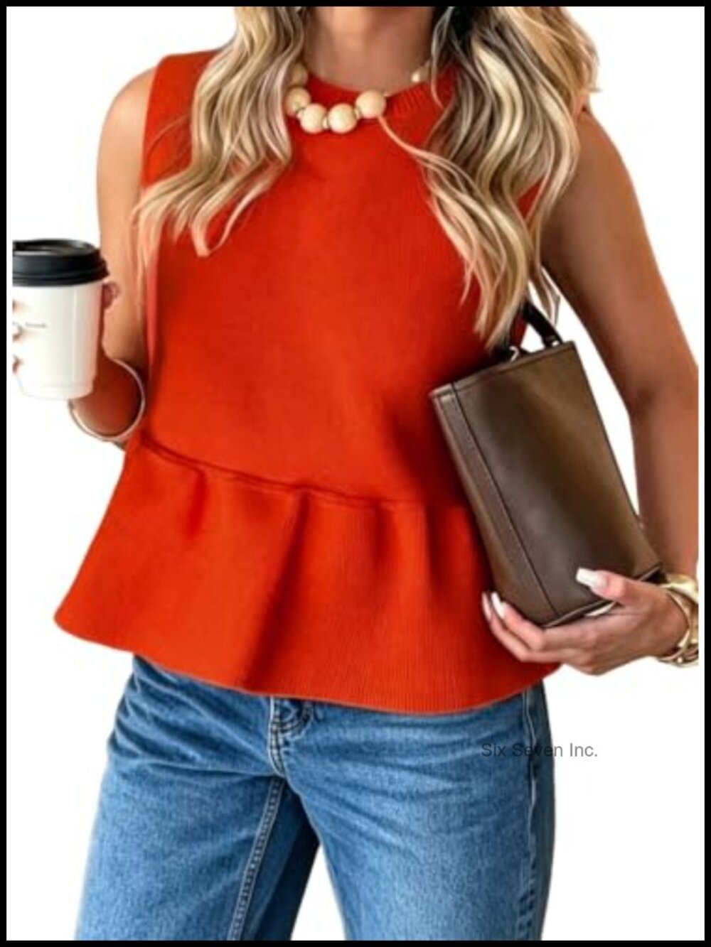 Sleeveless Peplum Sweater Vest Crew Neck Knit Babydoll Top
